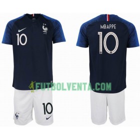 Camiseta de fútbol Francia MBAPPE 10 2 star Niño 1ª equipación Mundial 2018
